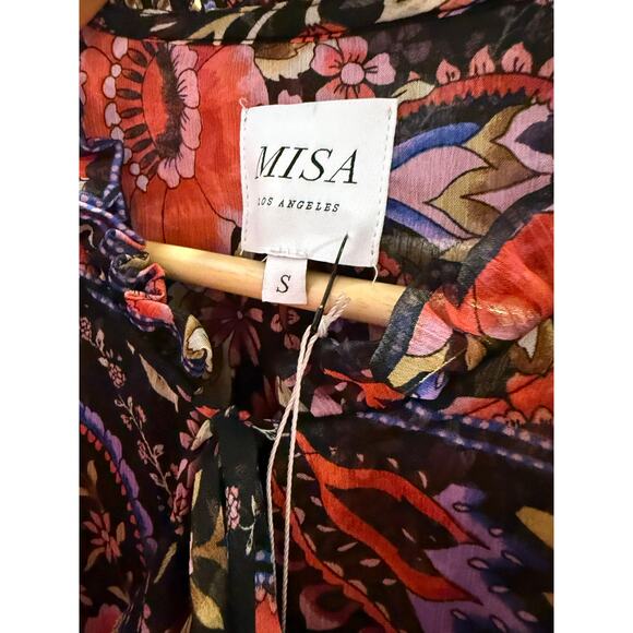 MISA Los Angeles Olivia Puff Paisley Chiffon Midi Dress Cottage Flowy NWT S $395 - Picture 3 of 4